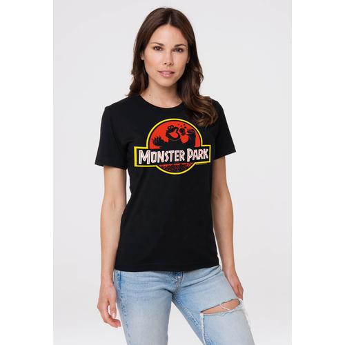 T-Shirt LOGOSHIRT ""Sesamstrasse Krümelmonster Monster Park"" Gr. L, schwarz Damen Shirts mit coolem Print