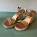 Kate Spade Shoes | Kate Spade Tan And Gold Platform Woven Sandal Wedge Heel - Size 7.5 | Color: Gold/Tan | Size: 7.5