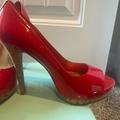 Jessica Simpson Shoes | Jessica Simpson Sz 10 Red Uppers With Cork Look 4 Inch Heels | Color: Red | Size: 10