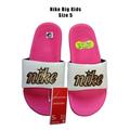 Nike Shoes | Nike Girls White Pink Bronze Logo Kawa Se Slides Big Kids Sandals Size 5 Y New | Color: Pink/White | Size: 5g