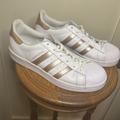 Adidas Shoes | Adidas Superstar Gold/White Sneakers Sz 8 | Color: Gold/White | Size: 8