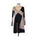 Casual Dress - Shift V Neck Long sleeves: Purple Color Block Dresses - Women's Size Small