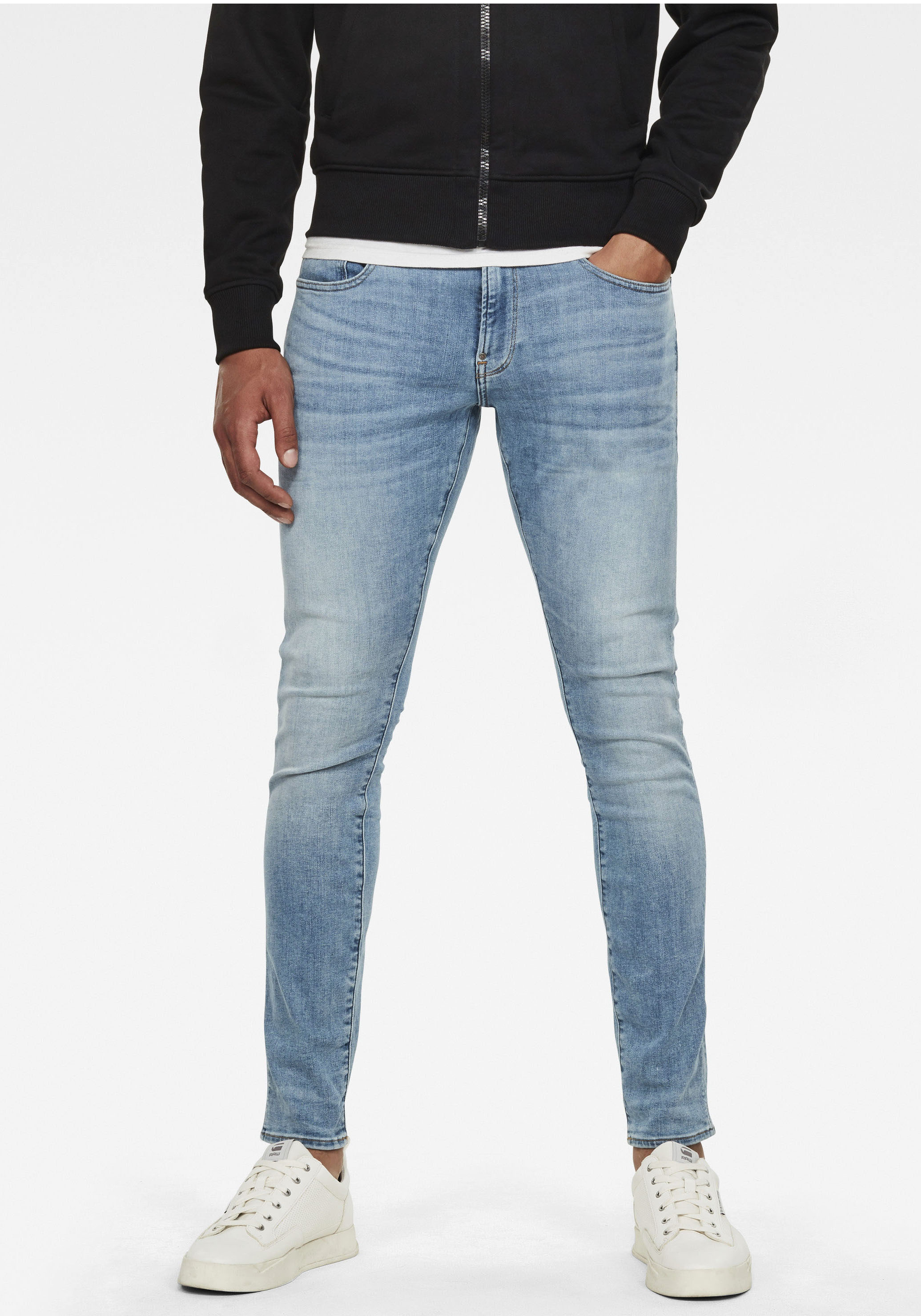 Skinny-fit-Jeans G-STAR "51010", Damen, Gr. 30, Länge 32, blau (light, indigo, aged), Denim/Jeans, Obermaterial: 91% Baumwolle, 7% Elastomultiester, 2% Elasthan, Destroyed-Effekte, skinny fit lang, Jeans
