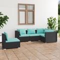 Latitude Run® 5 Piece Patio Lounge Set w/ Cushions Poly Rattan Synthetic Wicker/All - Weather Wicker/Wicker/Rattan in Blue/Black | Wayfair