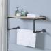 Williston Forge Haefele Accent Shelf w/ Towel Bar in Oak & Sandy Black Wood/Metal in Black/Brown/Gray | 12.5 H x 23.6 W x 14.4 D in | Wayfair