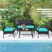 Gymax 4PCS Patio Rattan PE Wicker Furniture Conversation Set w/ Sofa