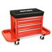 DNA Motoring TOOLS-00261 Red Tool Chest Rolling Mechanic Seat With Tool Trays