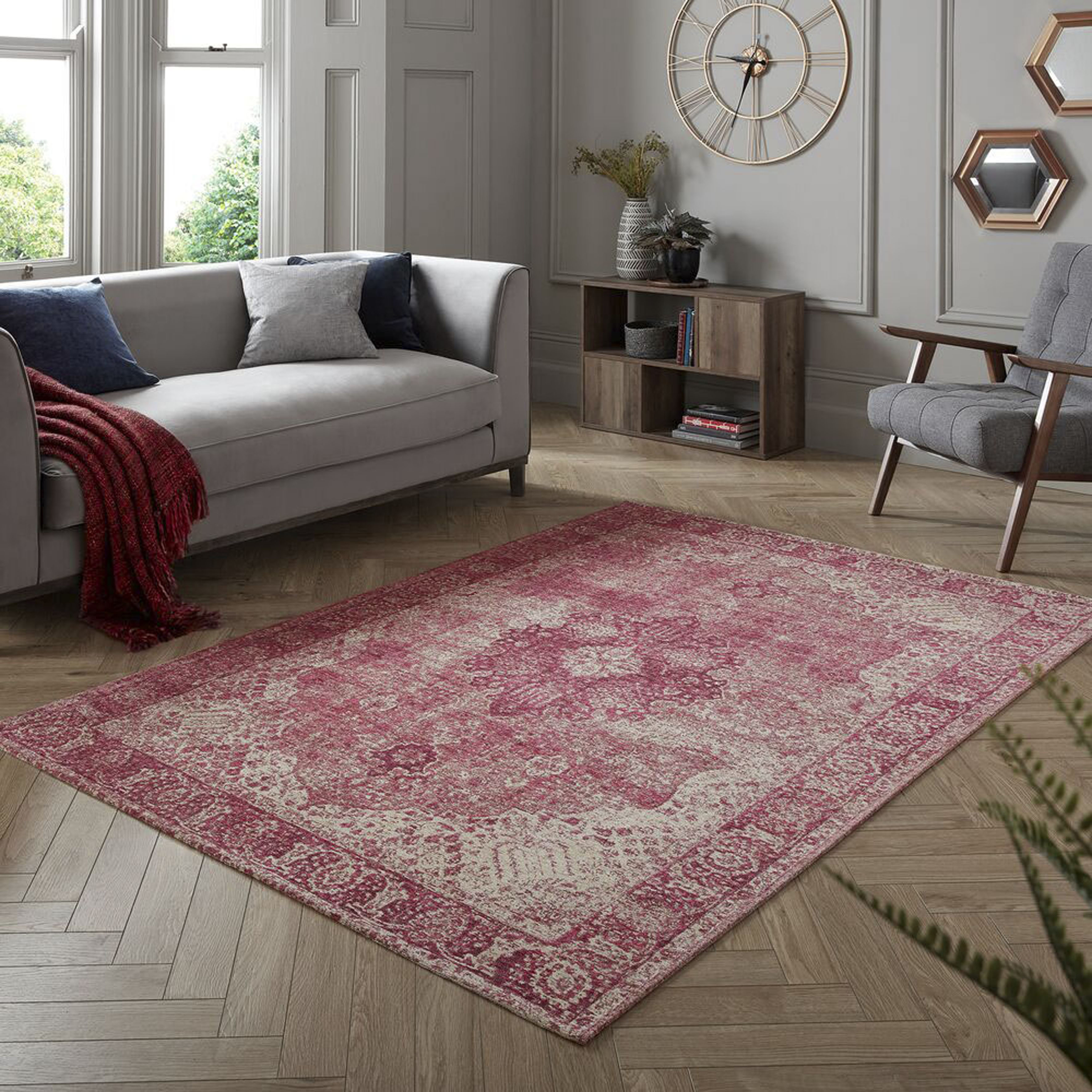 Teppich FLAIR RUGS "Antique Vintage-Muster", rot, B:120cm H:4mm L:170cm, Baumwolle, Kunstfaser, Teppiche, Chenille Stil Teppich, Wohnzimmer, Schlafzimmer, Esszimmer