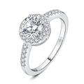 JewelryPalace 1.5ct Moissanite Round Cut Halo Engagement Ring for Her, 14K White Gold Plated 925 Sterling Silver Promise Ring for Women, Simulated Diamond Anniversary Ring Jewellery Set VVS D-F L