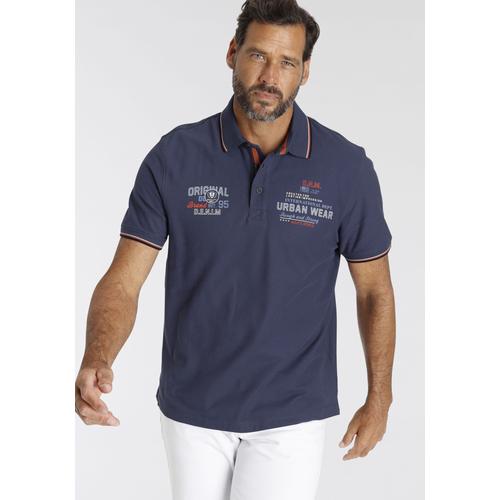 Poloshirt MAN'S WORLD Gr. XXL (60/62), blau Herren Shirts Kurzarm, mit coolem Print, Polokragen, aus Piqué-Stoff