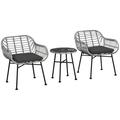 Corrigan Studio® 3-Piece Patio Rattan Chair & Table Furniture Set, Outdoor Set w/ Two Chairs & Coffee Table For Garden, Or Backyard in Gray | Wayfair