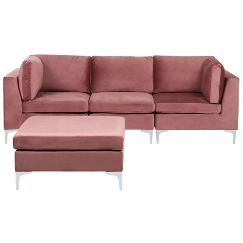 Sofa mit Ottomane Rosa Polsterbezug aus Samtstoff 3-Sitzer Modulsofa mit Metallgestell Wohnzimmermöbel Wohnzimmer Salon Wohnecke Sitzecke