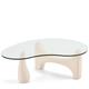 Couchtisch ORWELL - Couchtisch mit organischen Formen, Glas & Holz in Beige