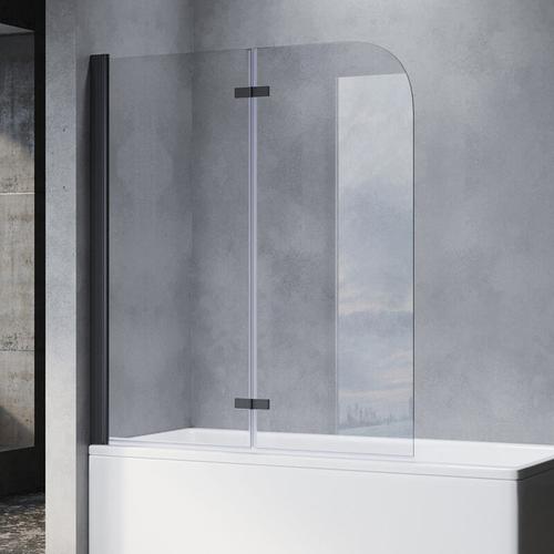 Sonni – Badewannenaufsatz Schwarz Faltwand Glas für Badewanne Duschabtrennung Duschwand 2-teilig
