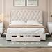 Queen Size Velvet Platform Bed with 3 Drawers, Tufted Upholstered Platform Bed Frame with Wingback Headboard