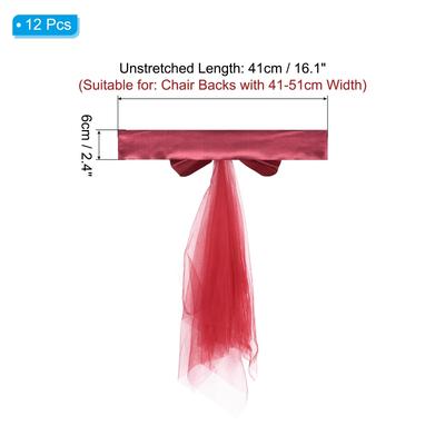 12Pcs Stretch Satin Chair Sashes Bows Chair Bands Decor Floating Tied - 12 Pack