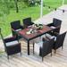 7pcs Outdoor Patio PE Rattan Wicker Dining Set with Cushions, Brown