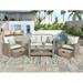 4 Piece Outdoor Conversation Set All Weather Wicker Sectional Sofa Patio Furniture Set with Ottoman & Cushions, Hidden Storage