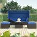 Outdoor Patio Rectangle Daybed Upholstered Sectional Sofa Seating Wicker Furniture with Retractable Canopy and Washable Cushions