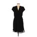 H&M Casual Dress - Mini V Neck Short sleeves: Black Print Dresses - Women's Size 8
