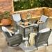 OVIOS Grey Wicker 6-piece Patio Furniture Set Swivel Rocking Chair With Fire Pit Grey