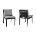 Ollie 20 Inch Patio Armless Dining Chair Set of 2 Aluminum Gray Cushions