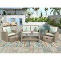 4-Piece Outdoor Patio Sectional All Weather PE Wicker Rattan Corner Sofa Conversation Set with Table Ottoman Soft Cushions+Manual Weaving Wickerï¼Œfor Indoor and Outdoorï¼ŒBeige