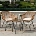 Tappio 3 Piece Outdoor Wicker Furniture Patio Bistro Set PE Rattan Wicker Chairs Set with Table and Cushions Porch Balcony Furniture Set for Porch Backyard Pool Beige