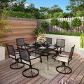 Phi Villa 7-Piece Metal E-coating Patio Dining Set of 6 Swivle Chairs and 1 Metal Framed Table with Umbrella Hole - N/A