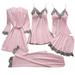 Lingerie for Women Women s Satin Pajama Set 5Pcs Sexy Sleepwear Silky Pajama Set Lace Cami Pjs With Robe Nightwear