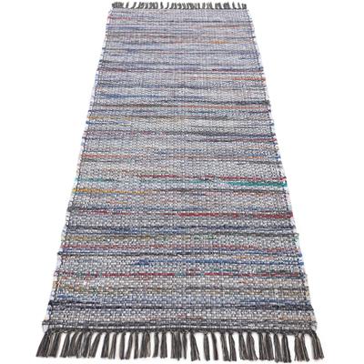 Teppich CARPETFINE "Kelim Chindi, Wendeteppich", grau, B:75cm H:6mm L:240cm, Baumwolle, Polyester, Teppiche, Fransenteppich, handgewebt, Fleckerlteppich mit Fransen, auch vielen in Läufergrößen Image