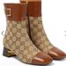 Gucci Shoes | Gucci Ellis Gg Logo Leather Trimmed Ankle Boots Camel Ebony Canvas Women Sz 38.5 | Color: Brown/Tan | Size: 8.5