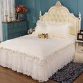 Ruffle Skirt Bedspread Set Quilted Cotton Queen King Bed Set Elegant Solid Cream Beige Double Layer Lace Bedskirt Girls Ruffle Lace Princess Bedding Set,White-180x200cm（71x79inch）