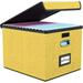 Decorative File Storage Organizer Box with Lid Portable Collapsible Linen Hanging Filing & Storage Boxes for Office/Decor/Home (Yellow) - 14.9 x 12.7 x 10.8 inch - 1Pack