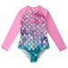 Girls Long Sleeve Rash Guard One Piece Swimsuits Kids UPF 50+ Sun Protection Swim Shirts Bathing Suit 2-12 Years