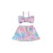 xingqing Toddler Baby Girls 3 Piece Cute Tie Dye Print Ruffle Trim Bikini Swimsuit with Cover Up Skirt Pink 12-18 Months
