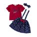 xingqing Baby Girl 4th of July Outfit Ruffle Short Sleeve Top Star Print Overall Skirt My First 4th of July Clothes Red 1-2 Years