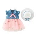 Spring Savings !Reduced Girls Dresses Baby Girl Clothes Toddler Kids Baby Girls Fashion Cute Sleeveless Sweet Embroidery Print Ruffle Denim Dress Hat Set Lovely Children Girl Dresses Sundress