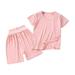 Summer Savings Clearance! Itsun Toddler Boy Pajamas Baby Boys And Girls Round Neck Short Sleeved Solid Color T-shirt High Waisted Shorts Set Pink