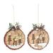 Set of 6 Cabin and Deer Christmas Disc Ornaments 4.5"