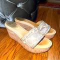 Coach Shoes | Coach Slip On Cork Platform Wedges - Gold - Size 6.5 - Euc - Fabric & Leather | Color: Cream/Gold | Size: 6.5