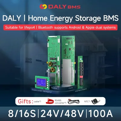 Daly Smart-Stockage d'énergie domestique Lifepo4 BMS 8S 24V 16S 48V 100A