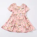 Girlymax – robe en soie pour bébé fille manches courtes imprimé lapin rose longueur aux genoux