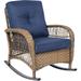 MEETWARM Outdoor Wicker Rocking Chair Rattan Patio Rocker Chairs with Cushions and Steel Frame - Navy Blue