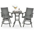 Costway 3PCS Patio Rattan Bar Table Stools Set Aluminum 360Â° Swivel Chairs with Padded Seat