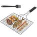 Fish Grilling Basket with Oil Brush 304 Stainless Steel BBQ Basket with Detachable Handle Portable Vegetable Grill Basket Large Capacity Multipurpose Fish Grilling Basket for Vegetables Shrimp