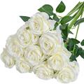 Ukeler Artificial White Rose Flowers 12 Pcs Blossom Rose Flowers Real Touch Silk Faux Roses with Stem Rose Bouquets for Home Decoration Wedding Party Garden Floral Roses Decor