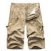 VSSSJ Mens Outdoor Shorts Oversized Fit Solid Color Zipper Multi-Pockets Button Elastic Waist Cargo Shorts Athletic Durable Bike Shorts Khaki XXXXXXL