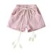 Toddler Girl Summer Pink Solid Color Printed Casual Short With Knitted Belt Leaf Shape For 2-7 Years Child Kids Baby Clothing Dailywear
