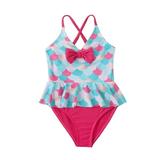 Lovskoo 2024 One Piece Swimsuit for Girls Ruffle Hem Trendy Set High Waist Cross Backless Bikini Set 2-12 Years Hot Pink